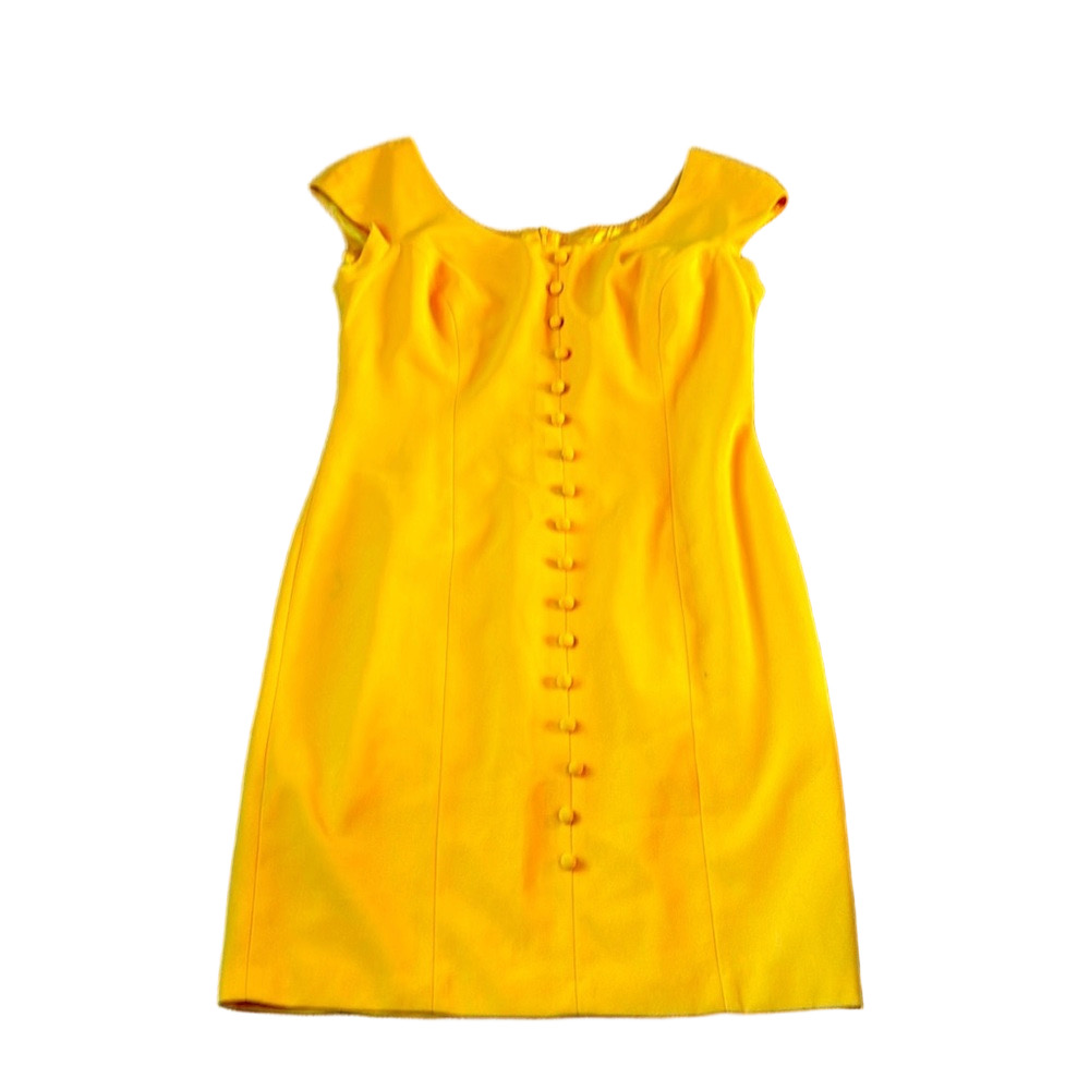 Laundry by Shelli Segal Yellow Sheath Dress Button Detail SIZE 12